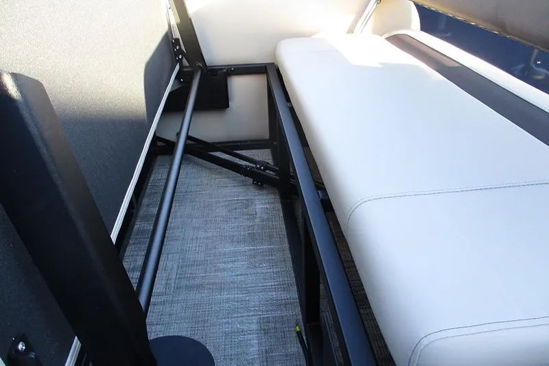 Slide: The Image of Interior view of 2026 Bentley Pontoons Legacy 243 Swingback, featuring seating and frame details. - 19