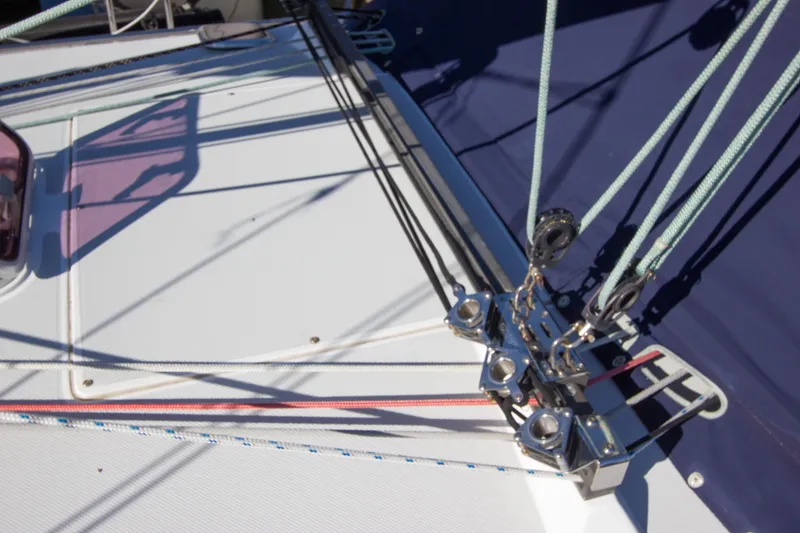 Slide: The Image of Close-up of Catalina 42 MkII 2008 sailboat deck with rigging and ropes. - 34