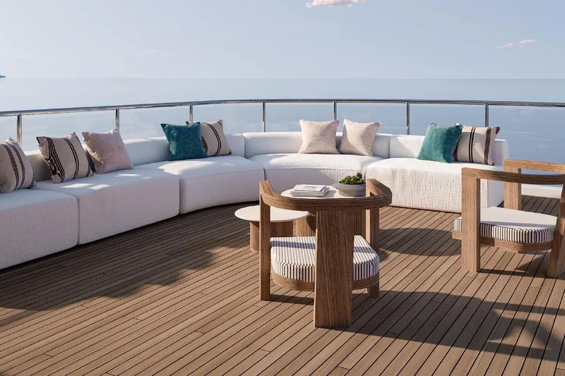 Slide: The Image of Luxurious deck of 2028 Benetti Oasis 42M Co Ownership yacht with elegant seating. - 11