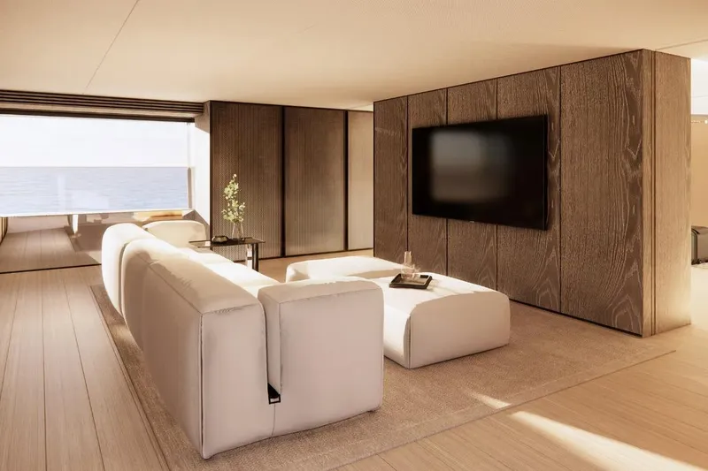 Slide: The Image of Luxurious interior of 2028 Benetti Oasis 42M yacht with modern design and ocean view. - 12