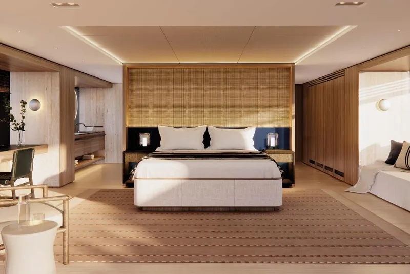 Slide: The Image of Luxurious bedroom interior on 2028 Benetti Oasis 42M Co Ownership yacht. - 17