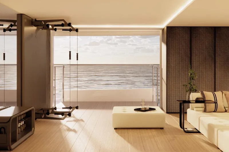 Slide: The Image of Luxurious interior of 2028 Benetti Oasis 42M yacht with ocean view and modern decor. - 23