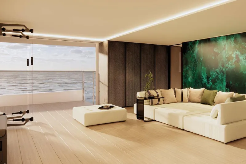 Slide: The Image of Luxurious interior of 2028 Benetti Oasis 42M yacht, featuring modern design and ocean view. - 24
