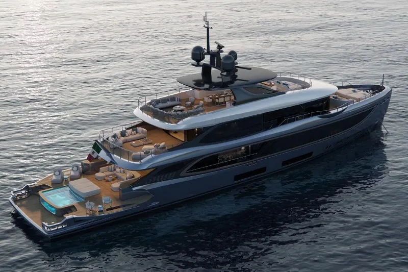 Slide: The Image of Luxurious 2028 Benetti Oasis 42M Co Ownership yacht on serene ocean waters. - 4