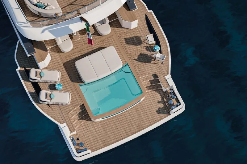 Slide: The Image of Luxurious Benetti Oasis 42M yacht deck with pool and sun loungers, 2028 model. - 8