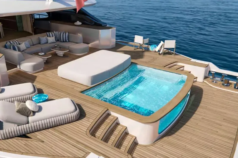 Slide: The Image of Luxurious Benetti Oasis 42M yacht deck with pool and elegant seating, 2028 model. - 9