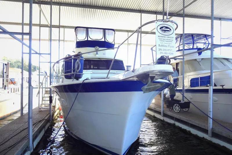 The Image of 1977 Hatteras 53 Motor Yacht docked in a covered marina. - 1