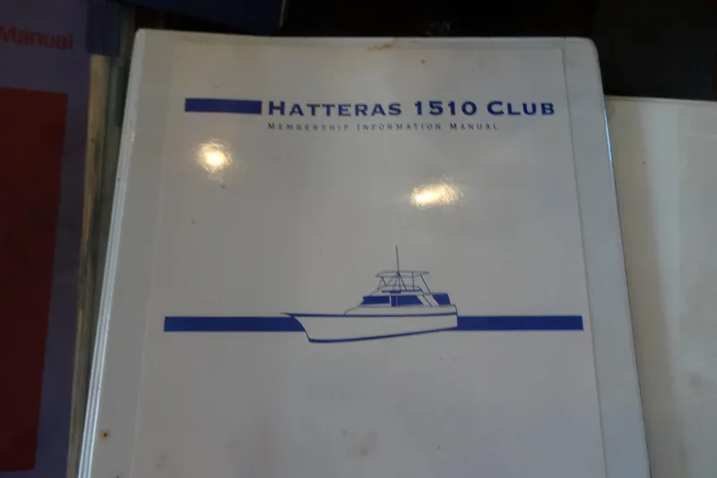 Slide: The Image of Hatteras 1510 Club membership manual featuring a yacht illustration, related to 1977 Hatteras 53 Motor Yacht. - 109
