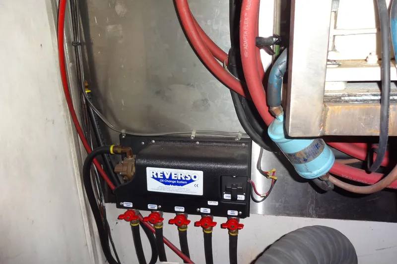 Slide: The Image of Reverso oil change system in 1977 Hatteras 53 Motor Yacht engine room. - 78