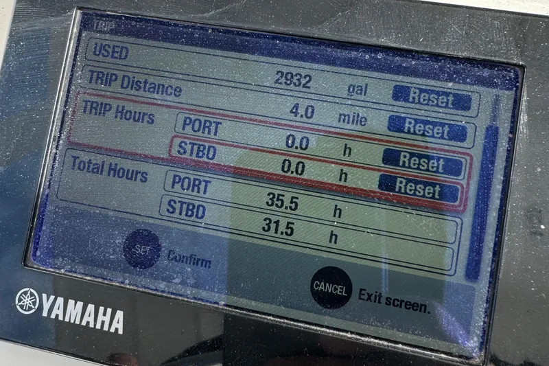 Slide: The Image of Yamaha display showing trip data for 2014 Intrepid 327 Center Console boat. - 26