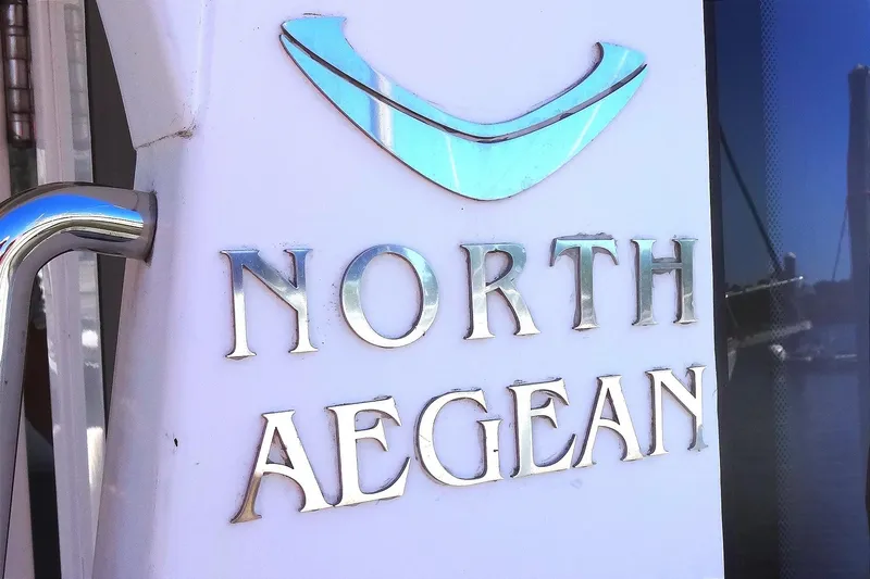 Slide: The Image of North Aegean Trawler 30, 2016 model, boat logo and handle detail. - 14