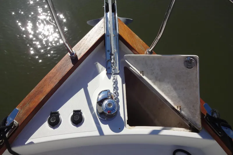 Slide: The Image of Bow of 2016 North Aegean Trawler 30 with anchor chain and winch. - 26