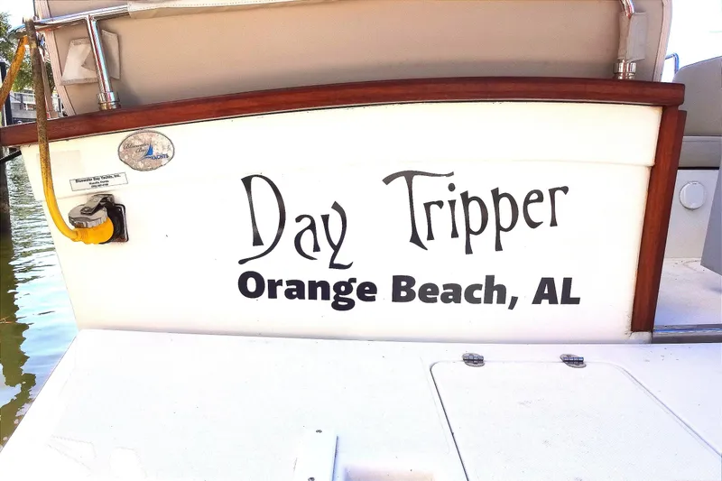Slide: The Image of North Aegean Trawler 30, 2016, named "Day Tripper" docked at Orange Beach, AL. - 9