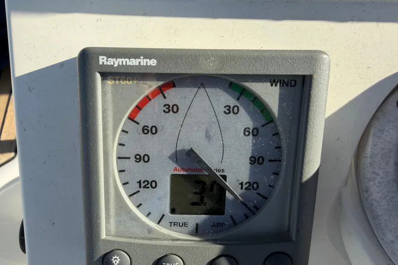 Slide: The Image of Raymarine ST60 wind gauge on 2008 Beneteau 31 sailboat dashboard. - 14