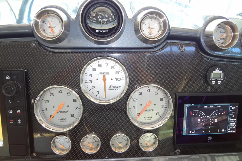 Slide: The Image of Dashboard of a 2019 Formula 400 Super Sport with Livorsi gauges and digital display. - 12