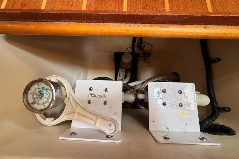 Slide: The Image of Boat interior showing a gauge and fittings, Hunter 460 model, 2002. - 83