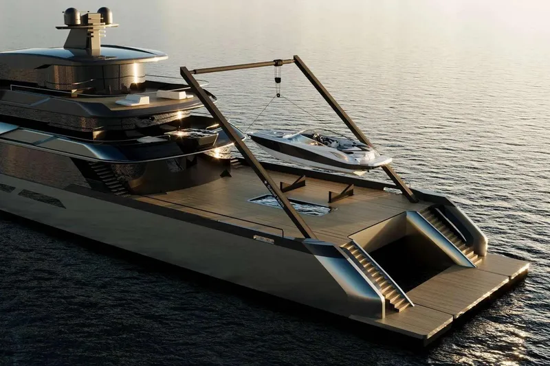 Slide: The Image of Luxurious 2026 Sunreef 65M Explorer yacht with sleek design and onboard boat crane. - 1