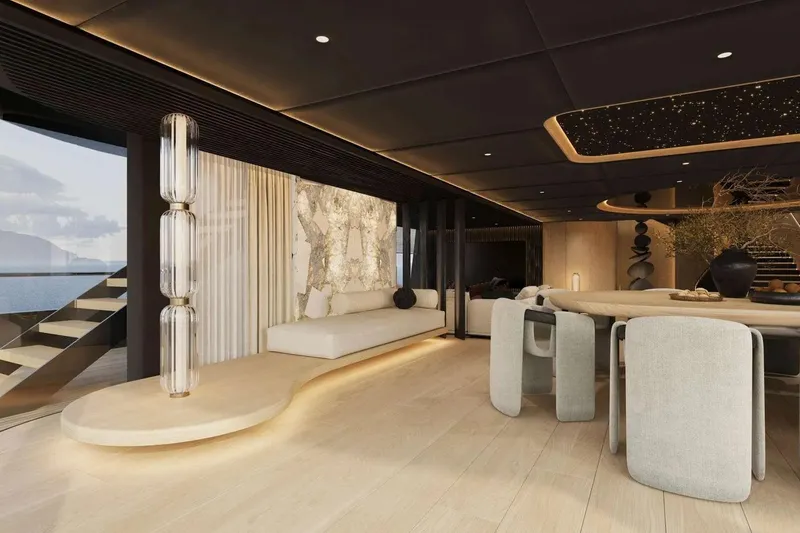 Slide: The Image of Luxurious interior of 2026 Sunreef 65M Explorer yacht with modern design and elegant furnishings. - 11