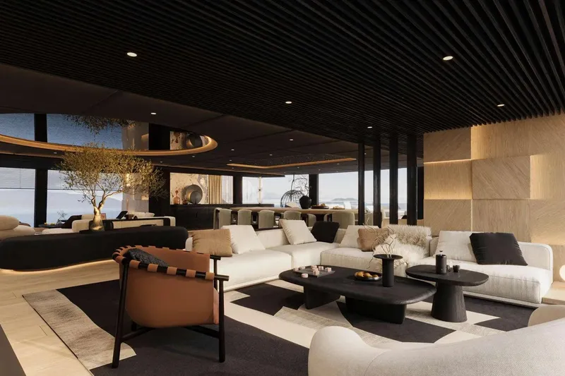 Slide: The Image of Luxurious interior of 2026 Sunreef 65M Explorer yacht with modern furnishings and elegant design. - 14