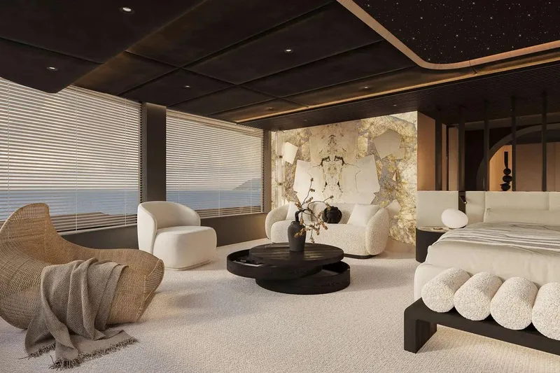 Slide: The Image of Luxurious interior of 2026 Sunreef 65M Explorer yacht with modern decor and ocean view. - 8