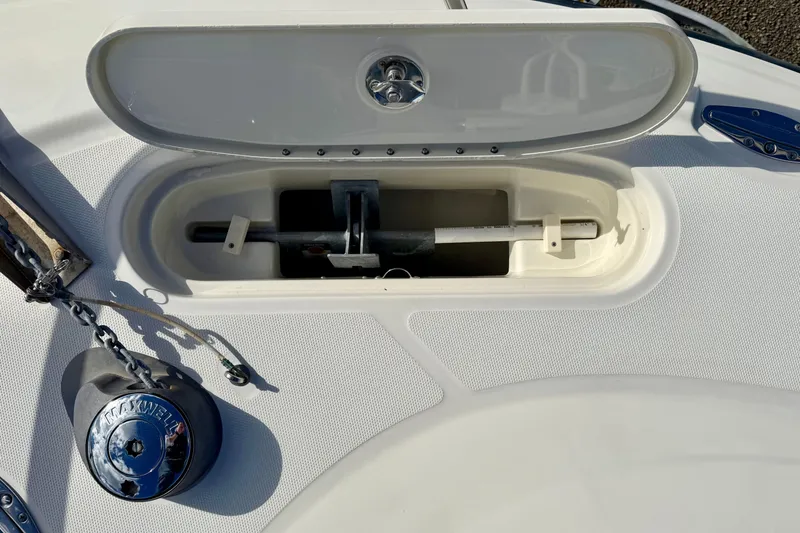 Slide: The Image of 2008 Hydra-Sports Vector 3500 VX anchor compartment with Maxwell windlass system. - 9