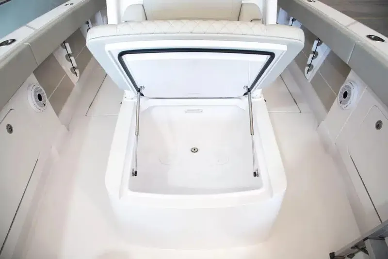Slide: The Image of Open storage compartment on 2019 Jupiter 34 HFS boat deck. - 5