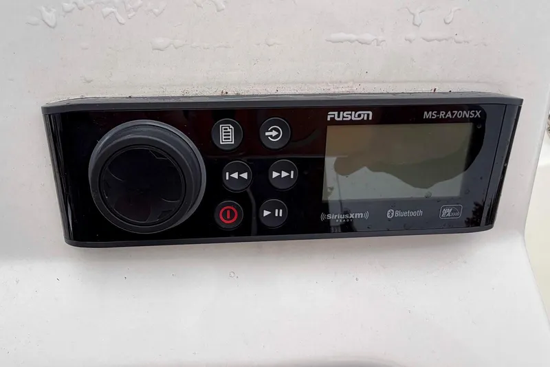 Slide: The Image of Fusion MS-RA70NSX marine stereo on 2020 Boston Whaler 190 Montauk boat. - 12