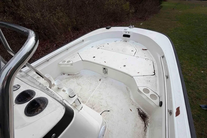 Slide: The Image of 2020 Boston Whaler 190 Montauk boat interior with seating and storage compartments. - 8
