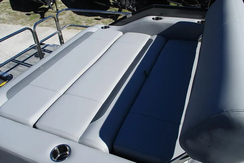 Slide: The Image of 2026 Bentley Pontoons Legacy 243 Swingback with luxurious seating and stainless steel cup holders. - 18