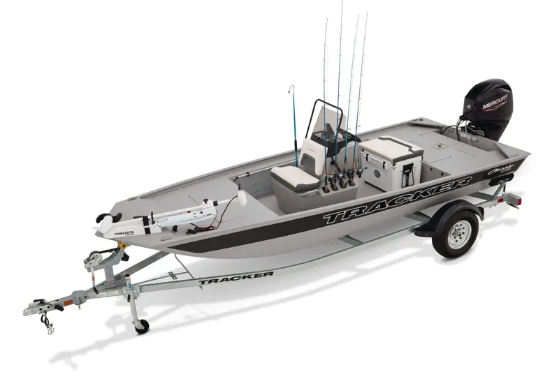 Slide: The Image of 2026 Tracker Bass Tracker Classic CC boat on trailer, outdoor setting. - 2