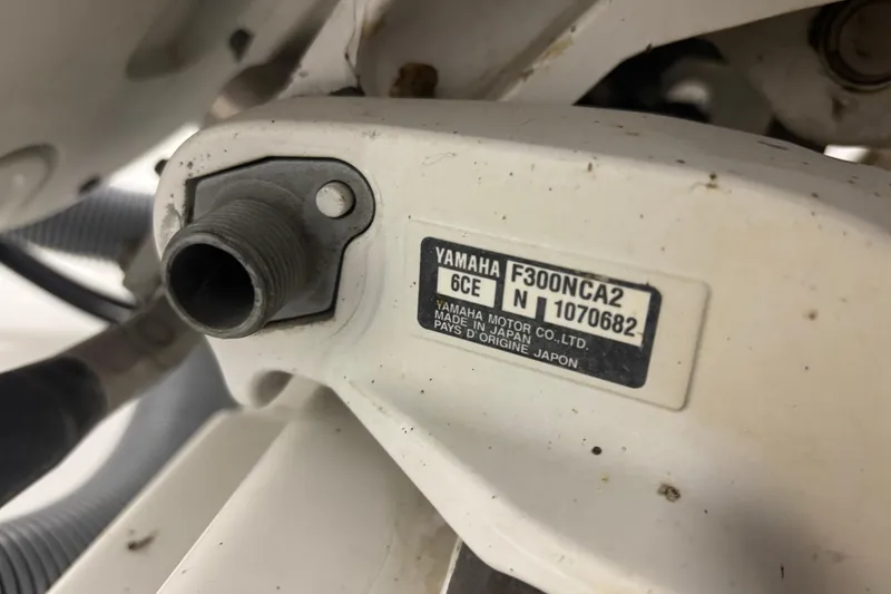 Slide: The Image of Close-up of Yamaha F300NCA2 engine part on 2020 Pursuit DC 365 Dual Console. - 70