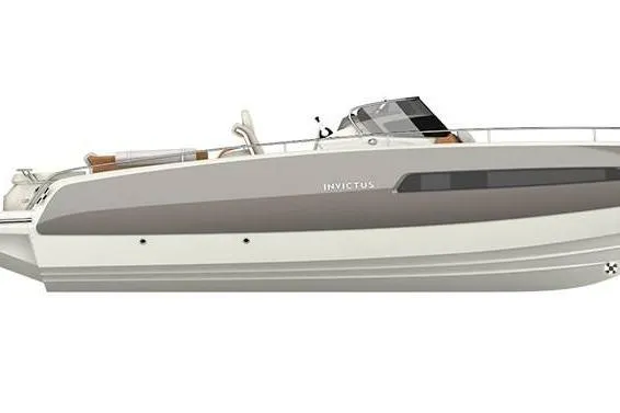 Slide: The Image of 2024 Invictus GT280S luxury boat, sleek design, side view, modern features. - 15