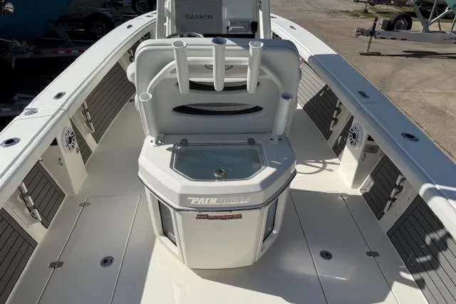 Slide: The Image of 2021 Pathfinder 2700 Open boat with Yamaha 425 V8 engine, parked outdoors. - 6