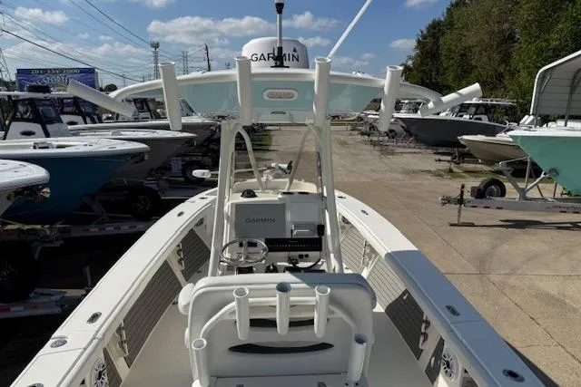 Slide: The Image of 2021 Pathfinder 2700 Open boat deck with rod holders and storage. - 7