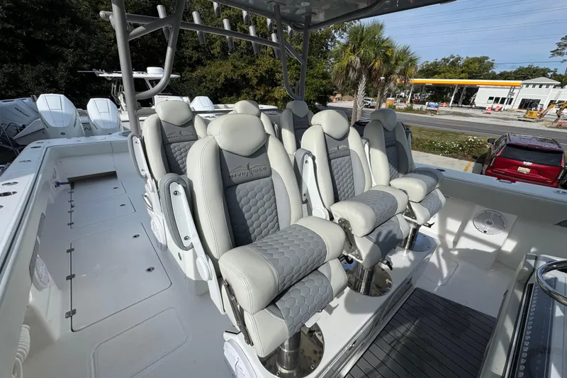 Slide: The Image of 2023 Invincible 46 Catamaran interior with luxurious seating and modern design. - 36