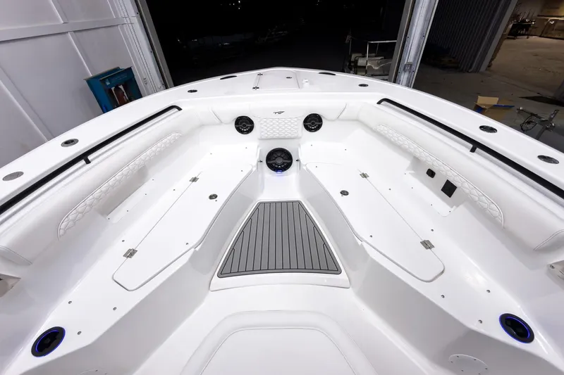 Slide: The Image of Interior view of 2026 Tidewater 272 CC Adventure boat, featuring spacious seating and modern design. - 53