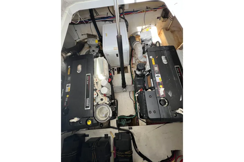 Slide: The Image of Engine room of 2013 Cruisers Yachts 380 Express with dual Volvo Penta engines. - 22