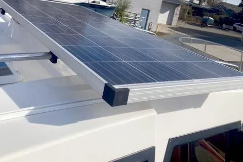 Slide: The Image of Solar panel on 2021 Ranger Tugs R-25 boat roof, enhancing energy efficiency. - 12