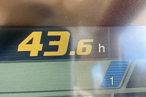 Slide: The Image of Digital display showing 43.6 hours on a 2021 Ranger Tugs R-25. - 36