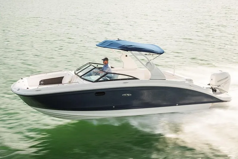 Slide: The Image of Manufacturer Provided Image: 2019 Sea Ray SDX 270 Outboard boat cruising on water. - 10