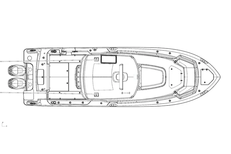 Slide: The Image of Manufacturer Provided Image: Top view blueprint of 2019 Boston Whaler 330 Outrage boat model. - 14