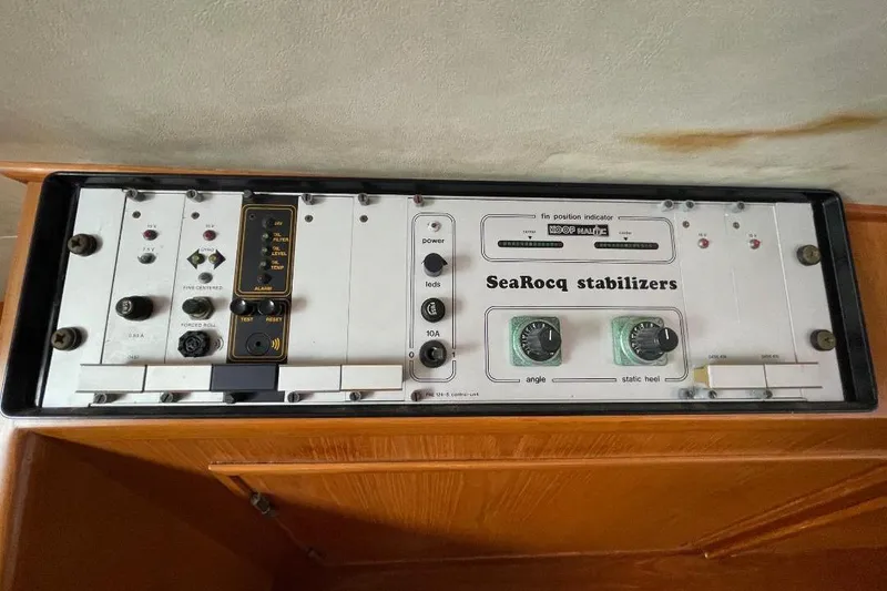 Slide: The Image of Control panel of SeaRocq stabilizers on a 1990 Offshore Yachts 55 Pilothouse. - 15