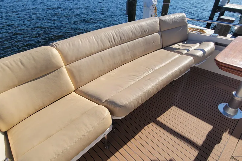 Slide: The Image of Luxurious seating on 2017 MJM 40z Downeast yacht with teak deck and ocean view. - 11