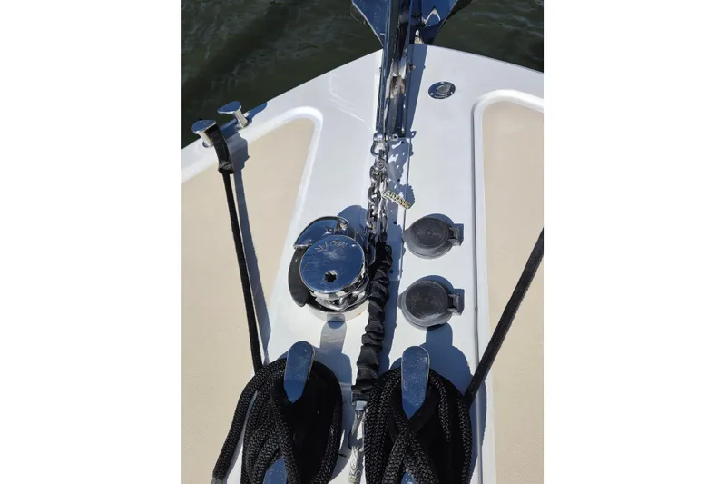 Slide: The Image of Bow of 2011 MJM 40z Downeast boat with anchor and mooring equipment. - 9