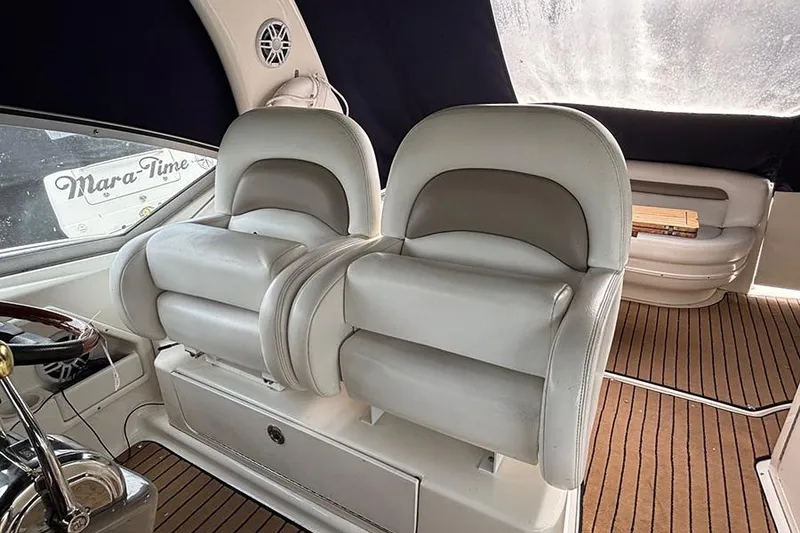 Slide: The Image of Luxury seating on 2005 Sea Ray 340 Sundancer yacht with elegant interior design. - 10