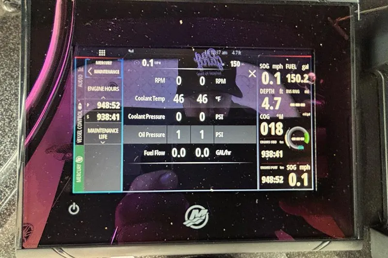 Slide: The Image of Display screen of a 2005 Sea Ray 340 Sundancer showing engine and navigation data. - 14