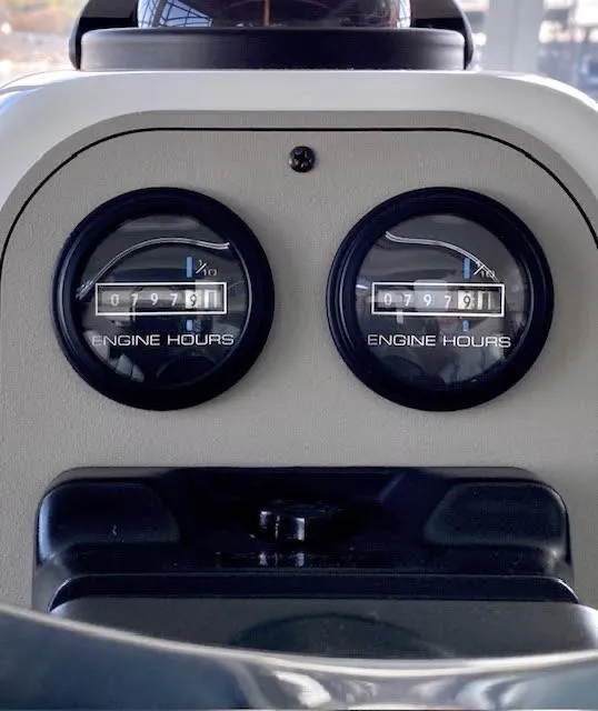 Slide: The Image of Engine hour meters on 1999 Carver 456 Aft Cabin Motor Yacht dashboard. - 38