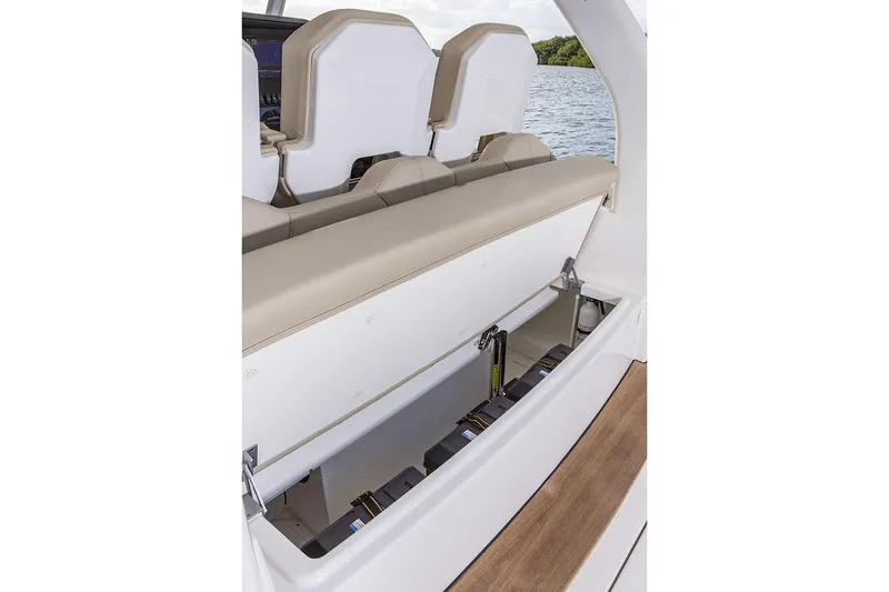 Slide: The Image of Luxurious interior of 2019 Pursuit S 408 Sport boat with elegant seating and modern design. - 18