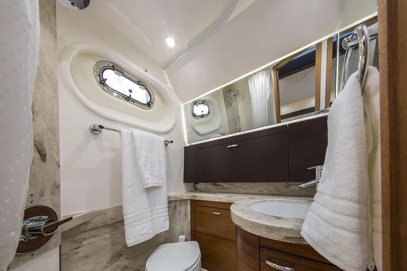 Slide: The Image of Luxurious bathroom interior of 2019 Pursuit S 408 Sport boat with modern fixtures. - 23