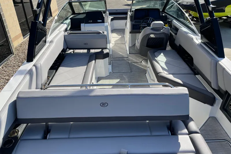 Slide: The Image of 2022 Cobalt R8 boat interior with luxurious seating and modern design. - 8